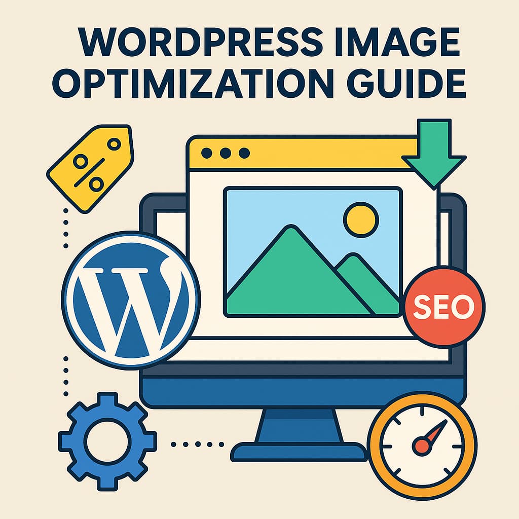 WordPressの画像最適化を表すアイコン付きのインフォグラフィック