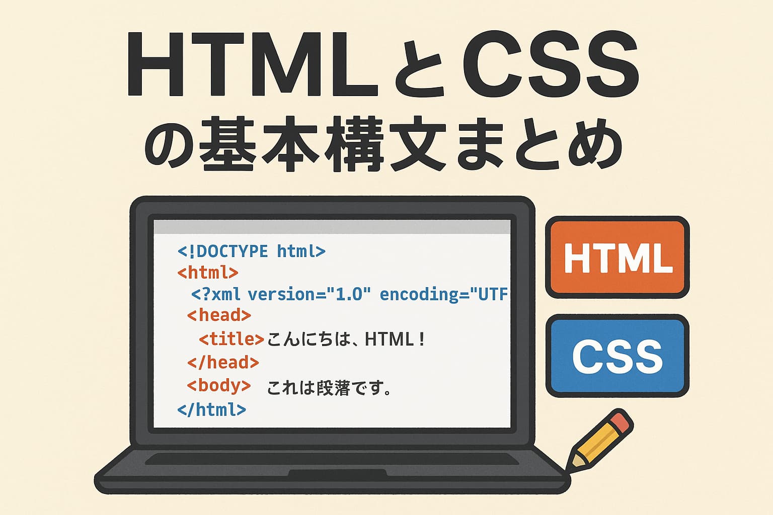 HTMLとCSSの基本構文を解説する初心者向け入門ガイドのイメージ