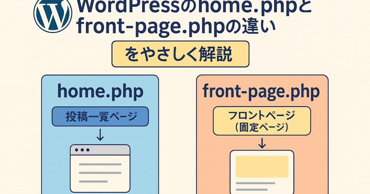 WordPressのhome.phpとfront-page.phpの違いを初心者向けに図解で整理したアイキャッチ
