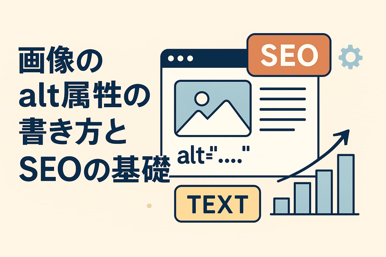 画像のalt属性の書き方とSEOの基礎を示すイメージビジュアル