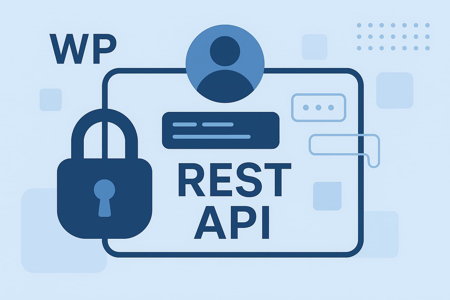 WP REST API のアクセス制御をテーマにしたセキュリティイメージ（鍵とAPI構造の図）