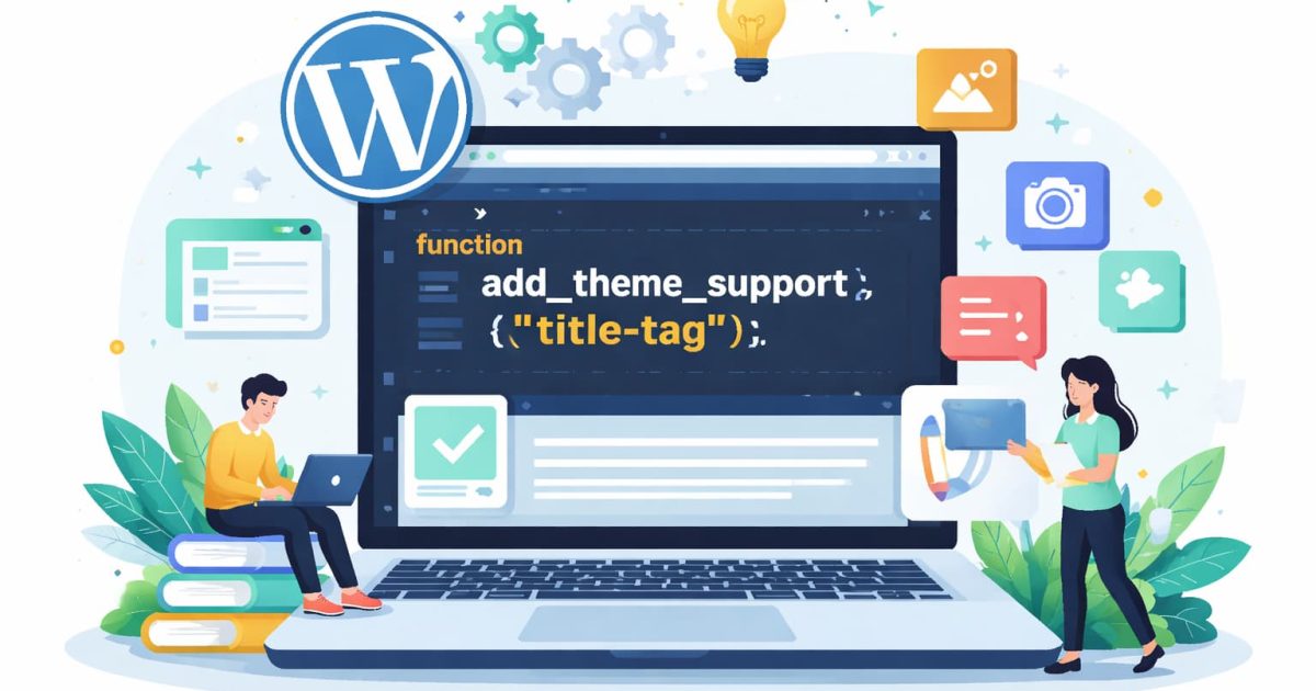 WordPressテーマ開発でadd_theme_supportの設定項目を整理して解説するイメージ