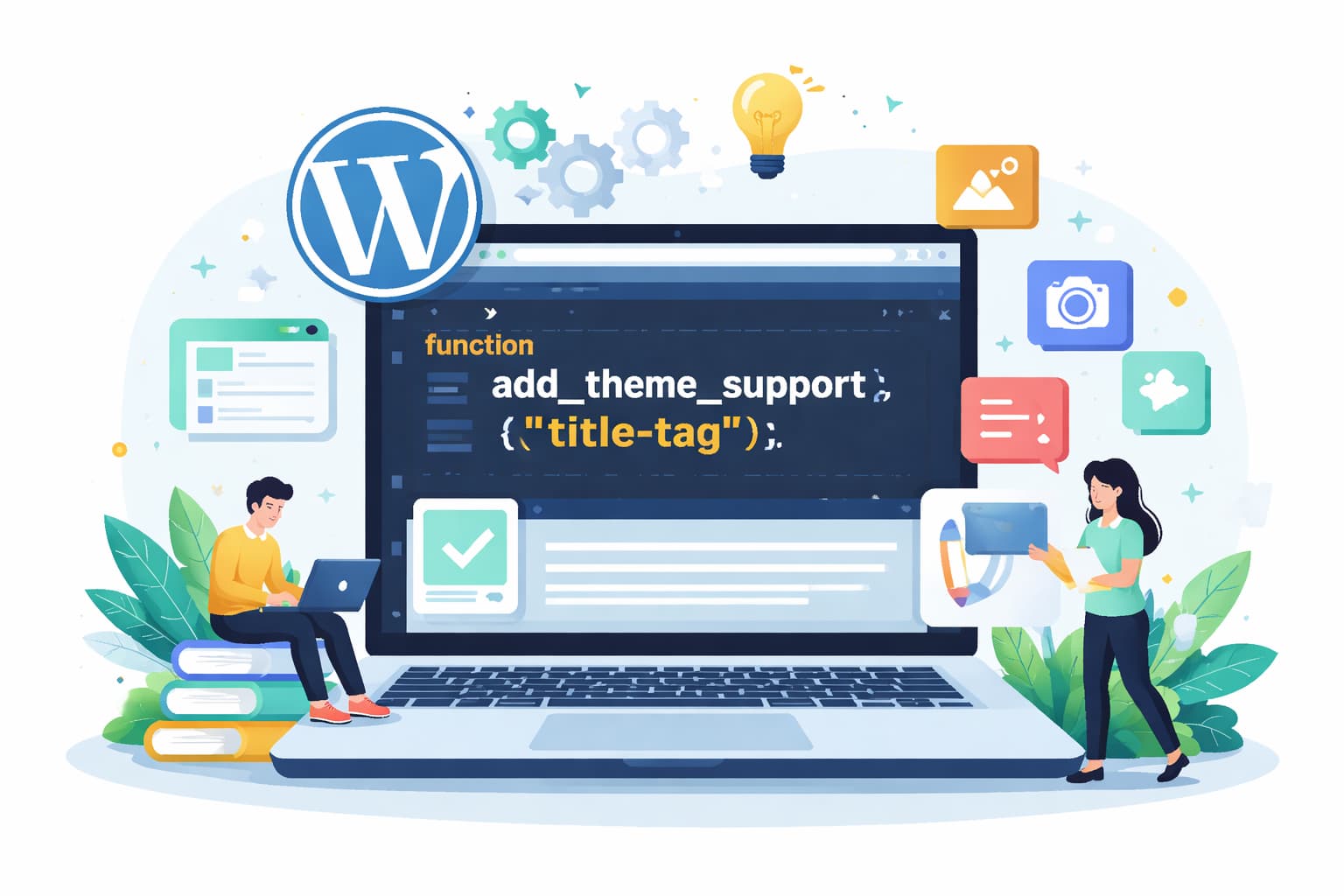 WordPressテーマ開発でadd_theme_supportの設定項目を整理して解説するイメージ