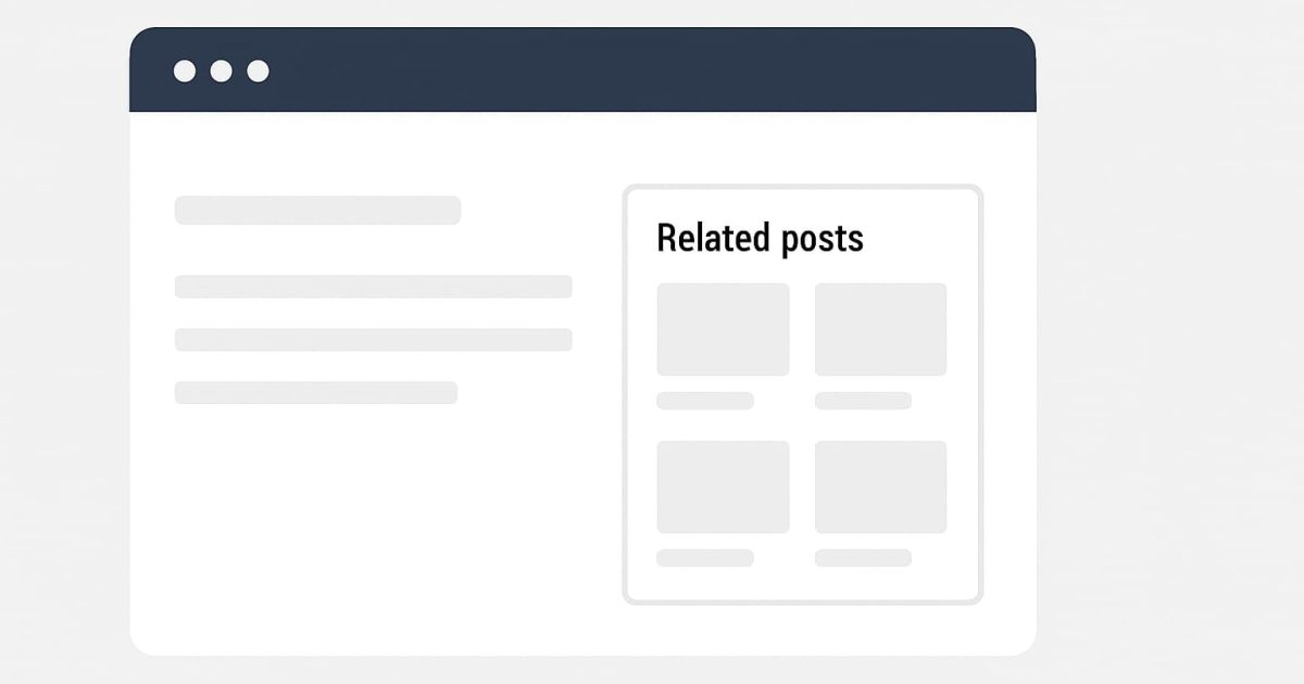 関連記事レイアウトを示したWebページ風のシンプルなデザイン図