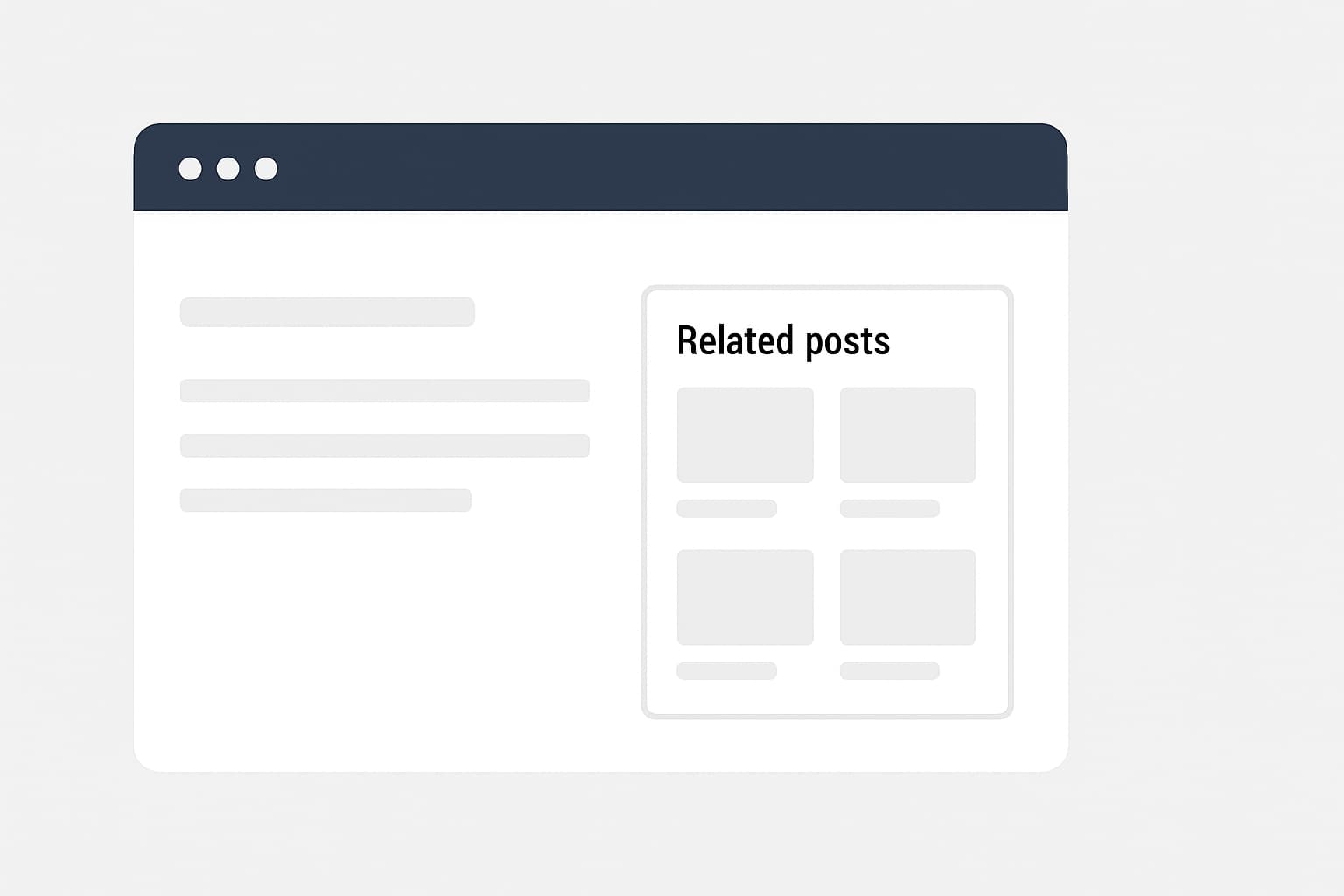 関連記事レイアウトを示したWebページ風のシンプルなデザイン図