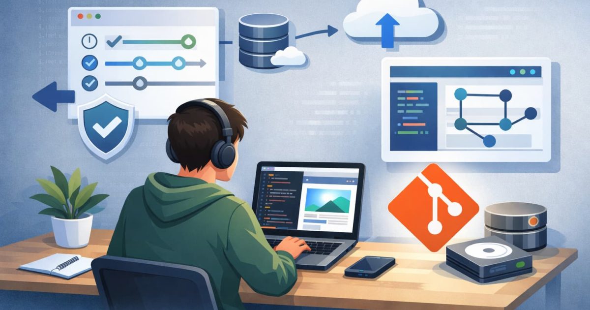 一人開発でGitを使いながらWeb制作を進めている作業イメージ