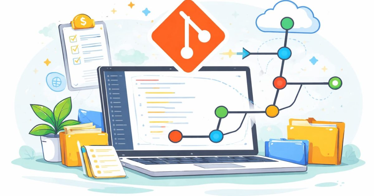 Gitによるバージョン管理の基本概念と開発フローをイメージしたビジュアル