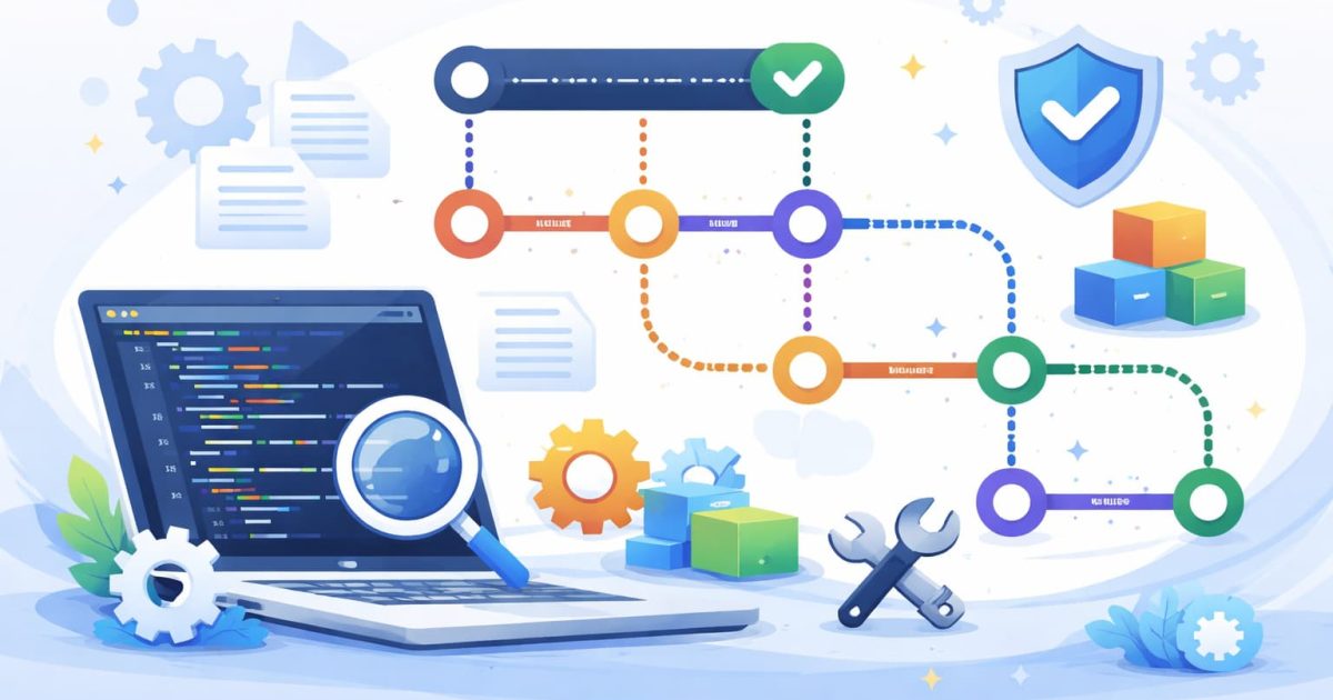 Gitブランチを使って作業を分岐し、開発フローを整理しているイメージ
