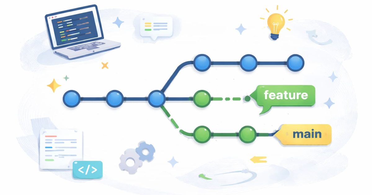Gitのブランチによる履歴の分岐構造を表したイメージ