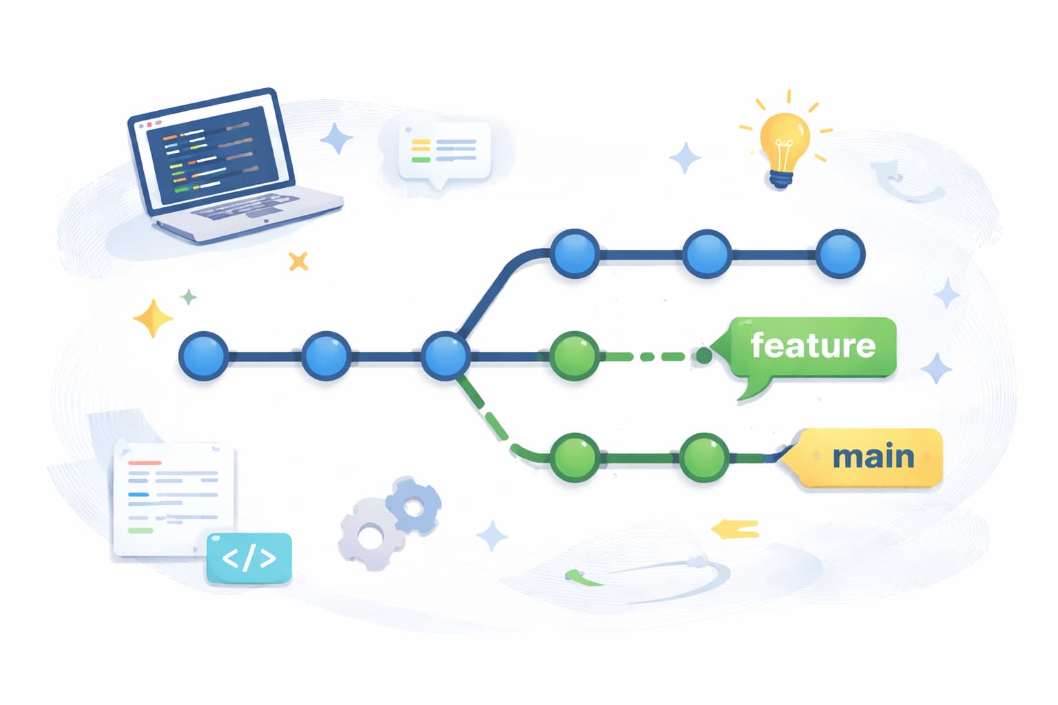 Gitのブランチによる履歴の分岐構造を表したイメージ