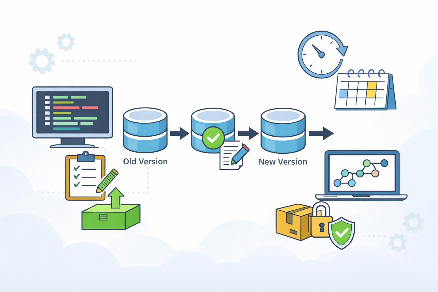 Gitのコミットによって変更履歴が管理される仕組みをイメージしたイラスト