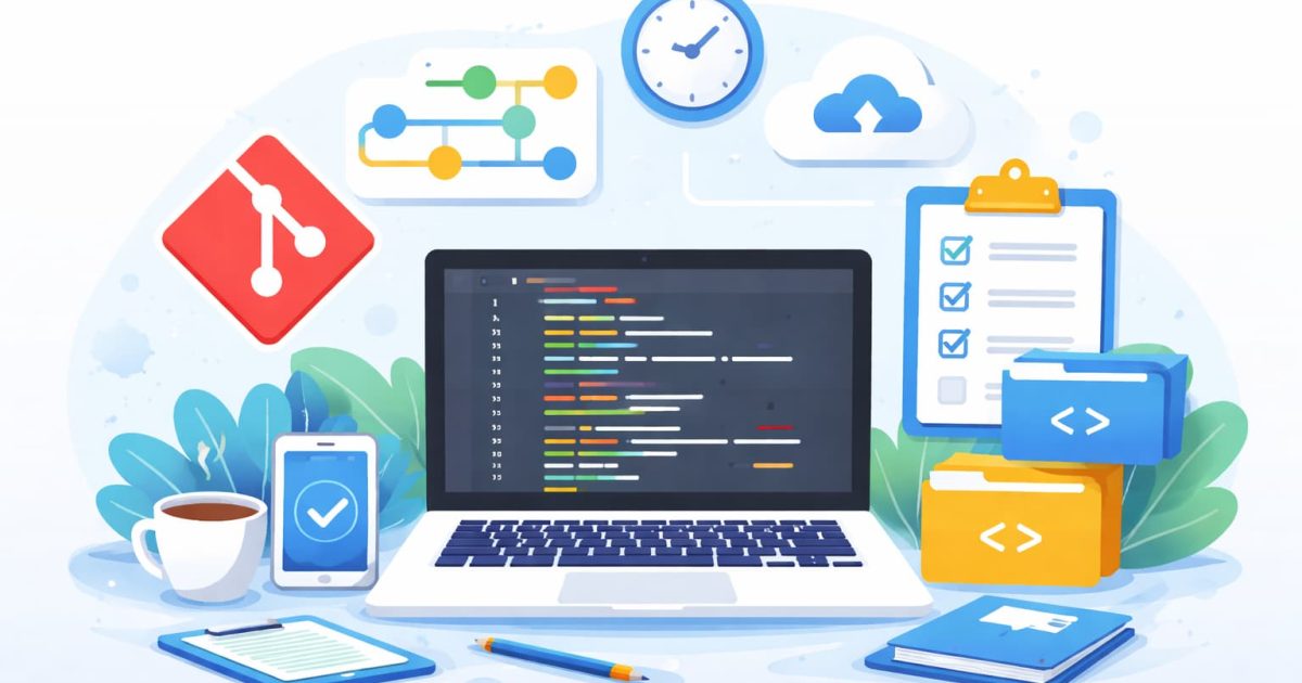 Web制作の制作フローに沿ってGitの基礎を解説するイメージ