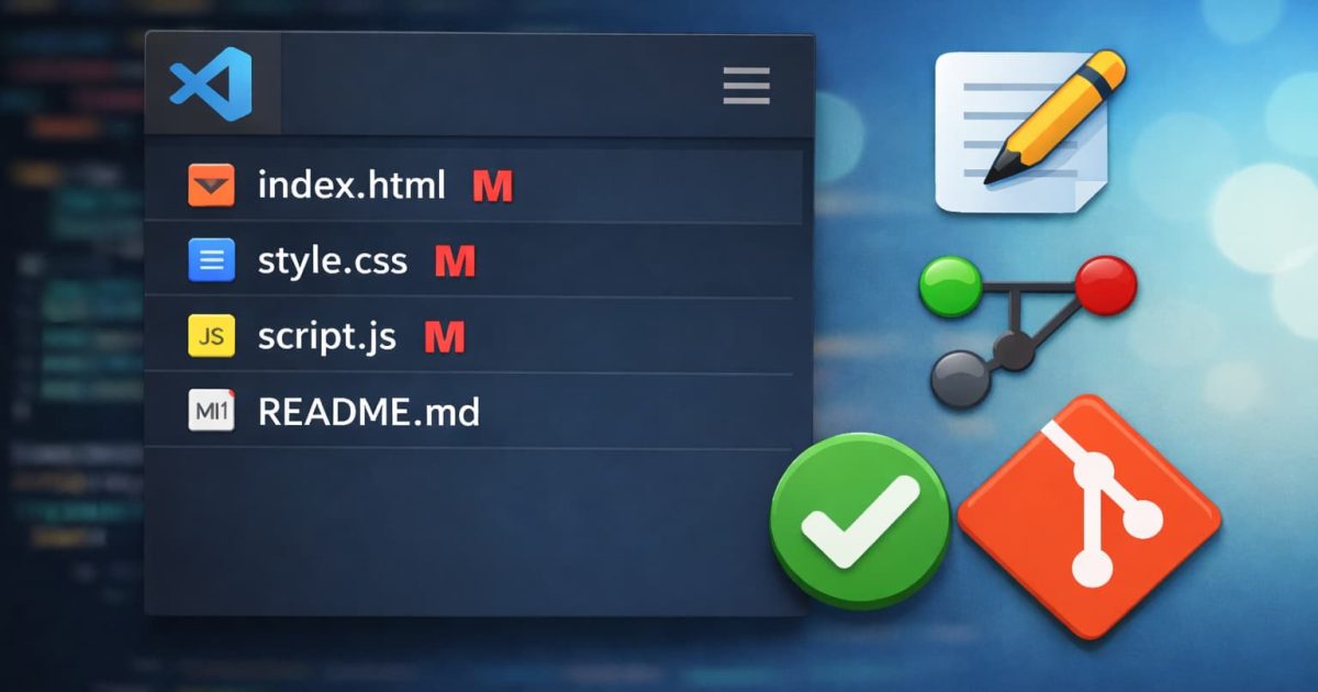 VS CodeでGit管理中のファイルに変更が加わった状態を示すイメージ