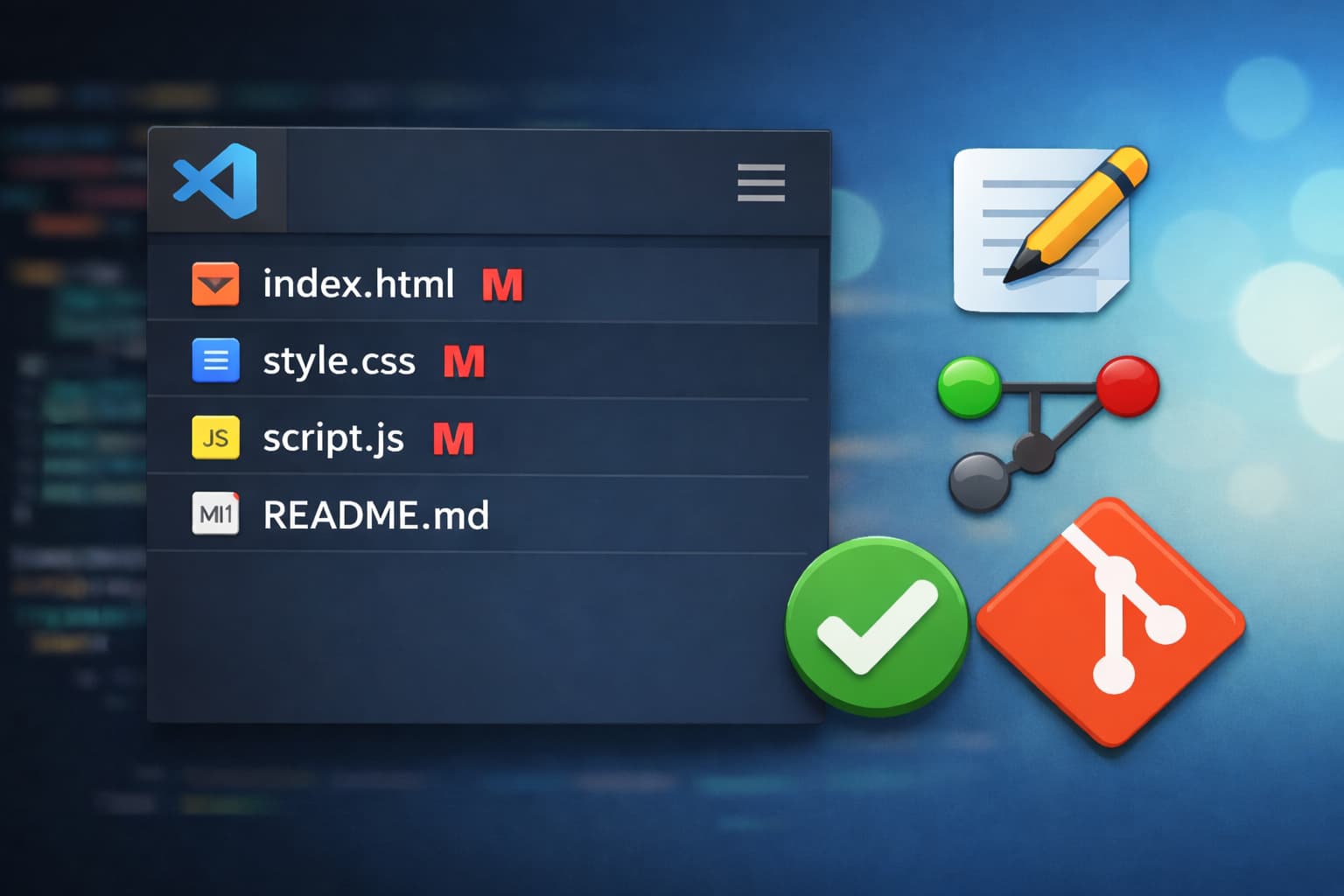 VS CodeでGit管理中のファイルに変更が加わった状態を示すイメージ