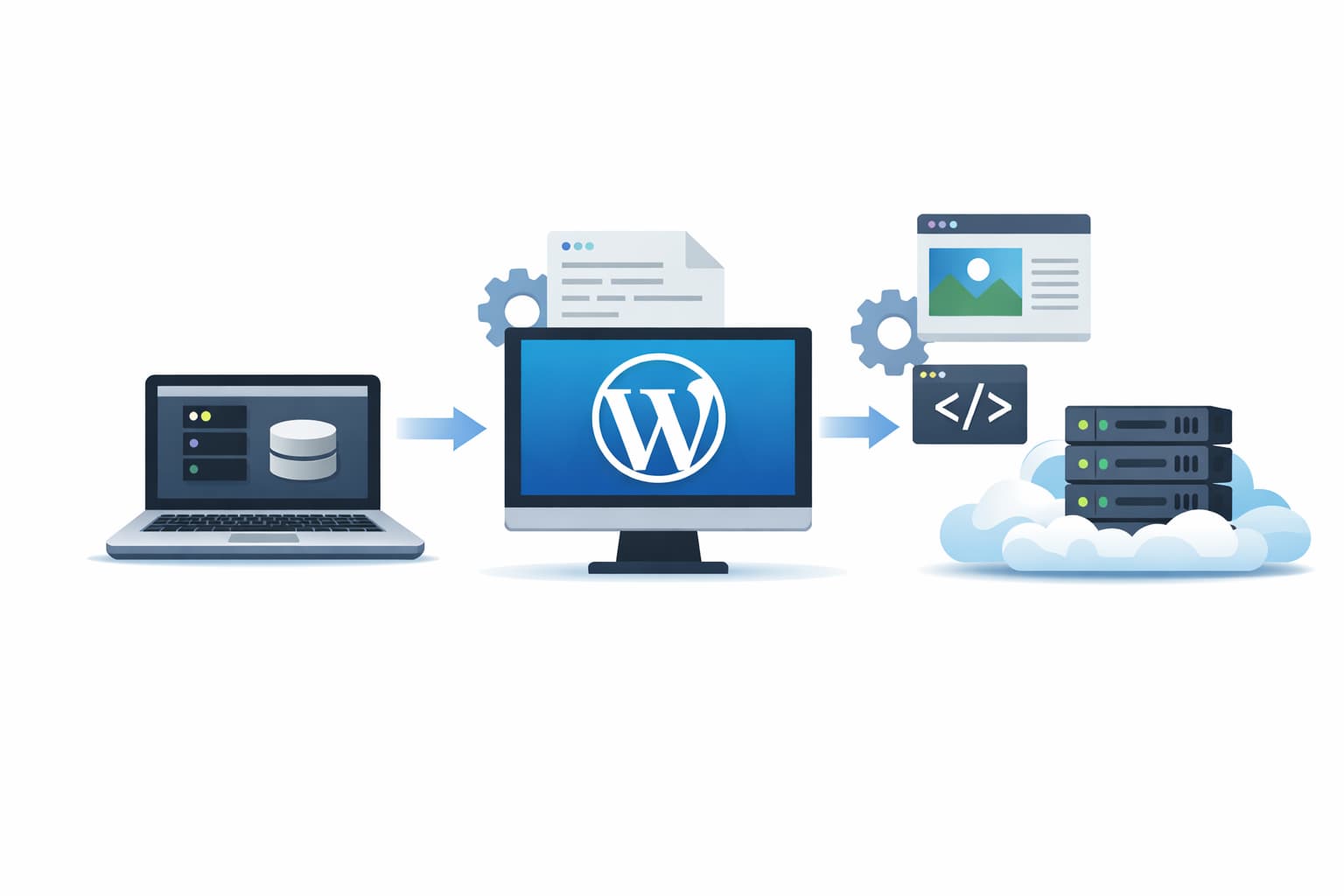 ローカル環境でWordPressを動かす仕組みを表したイメージ