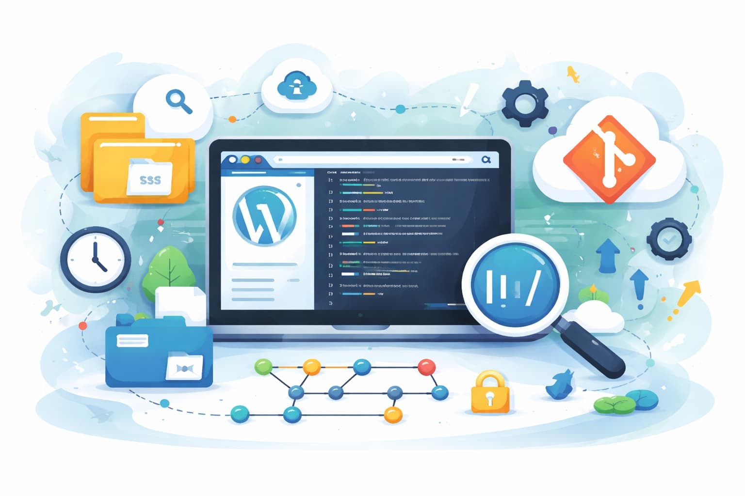 WordPressテーマ開発に役立つGitの基礎とバージョン管理のイメージ