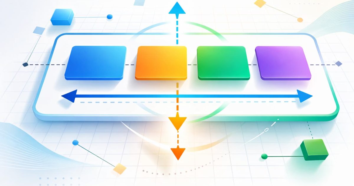 Flexboxによる横並びレイアウトと中央揃えの概念を示すシンプルな図