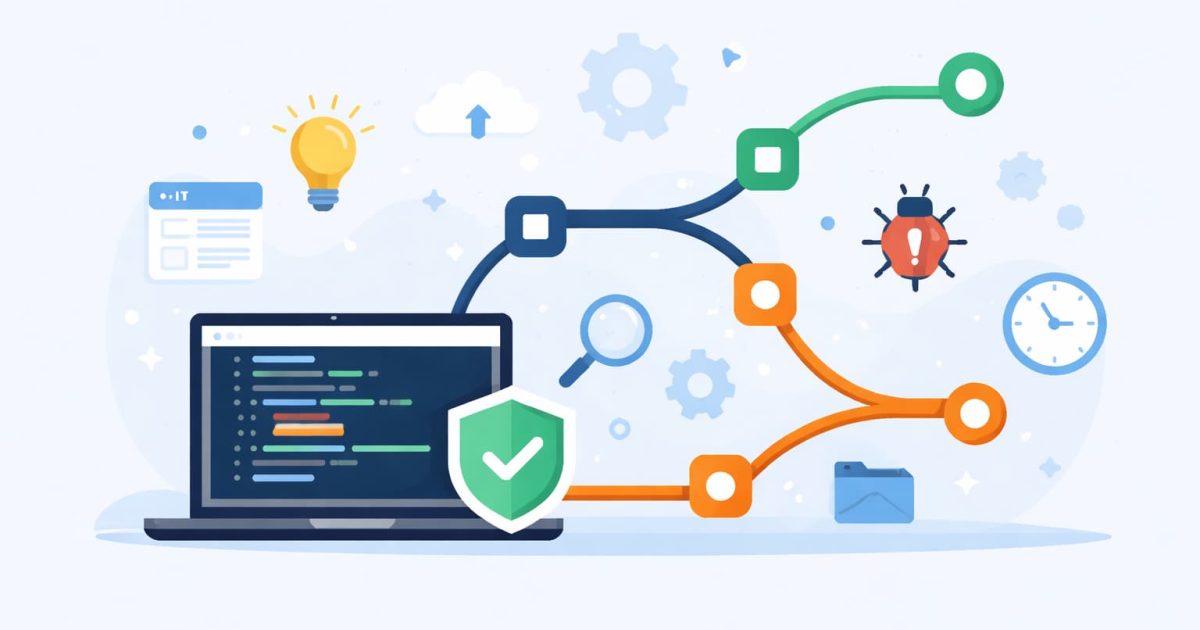 Gitのブランチを使って作業を分け、安全に開発を進めるイメージ