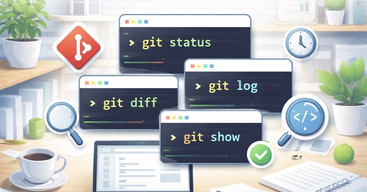 Gitで変更状態を確認するための基本操作を表したイメージ