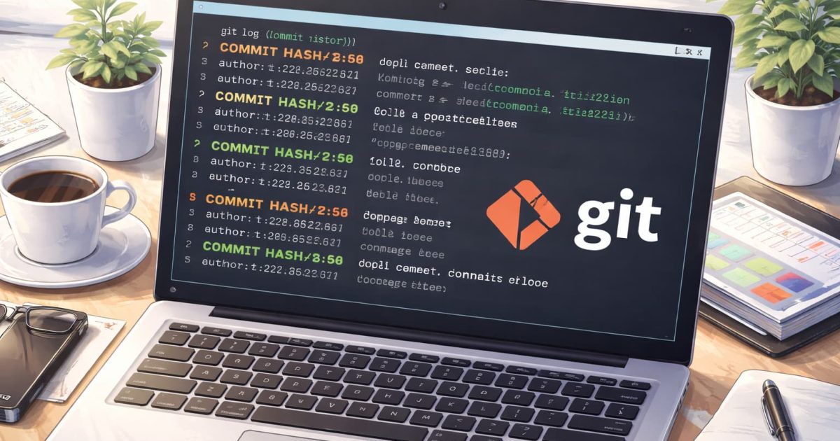 Gitのコミット履歴を確認している開発環境のイメージ｜ターミナルに表示された履歴ログ画面