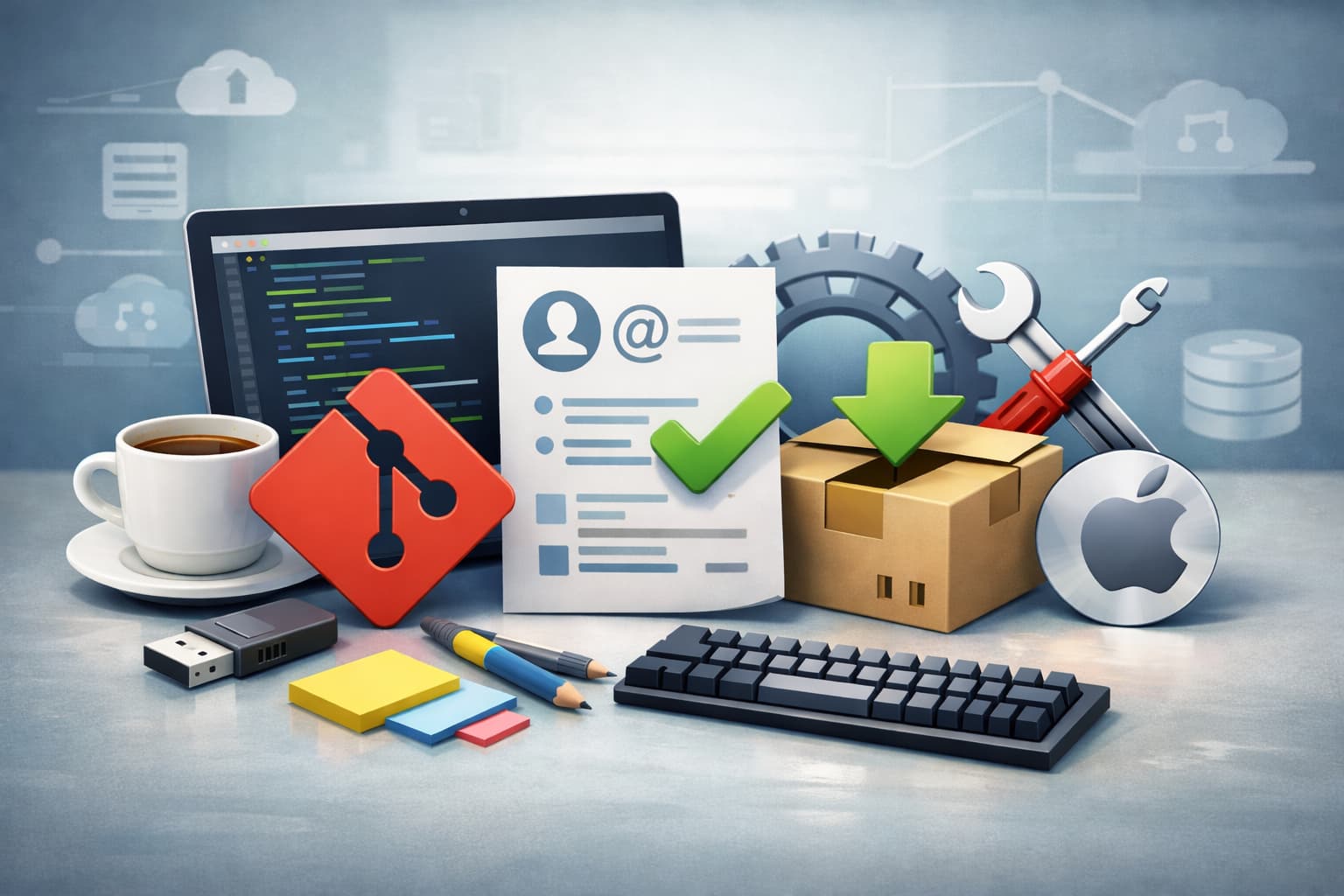 Gitのインストールと初期設定を行う開発環境のイメージ