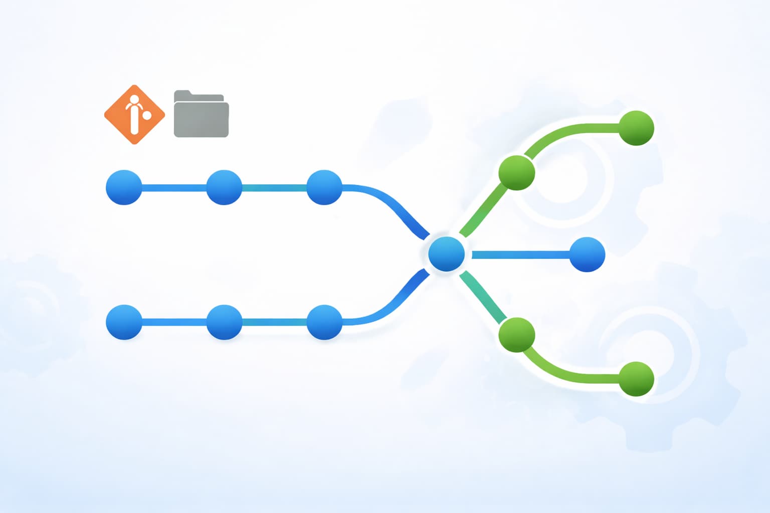 Gitで分岐したブランチの履歴がマージによって統合される概念イメージ