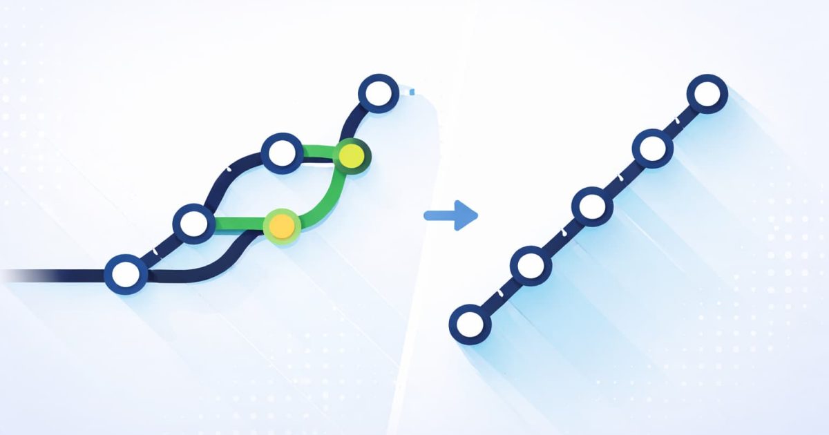 Gitのrebaseとmergeの履歴構造の違いを表現したブランチ統合イメージ