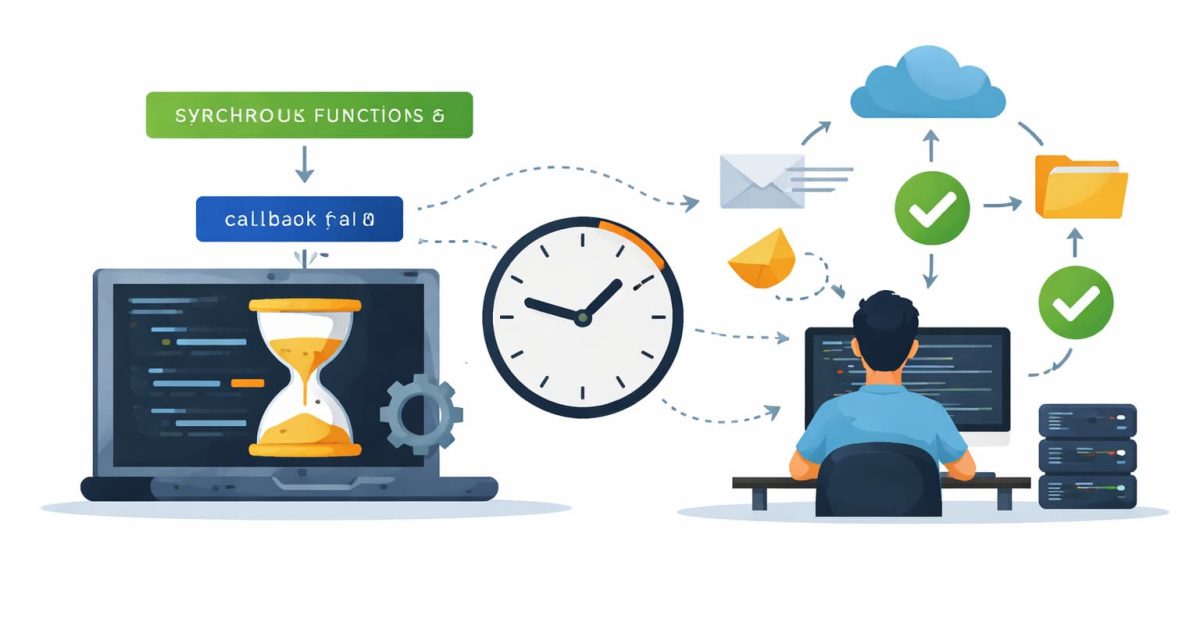 JavaScriptのコールバック関数と非同期処理の関係を表現したイメージ