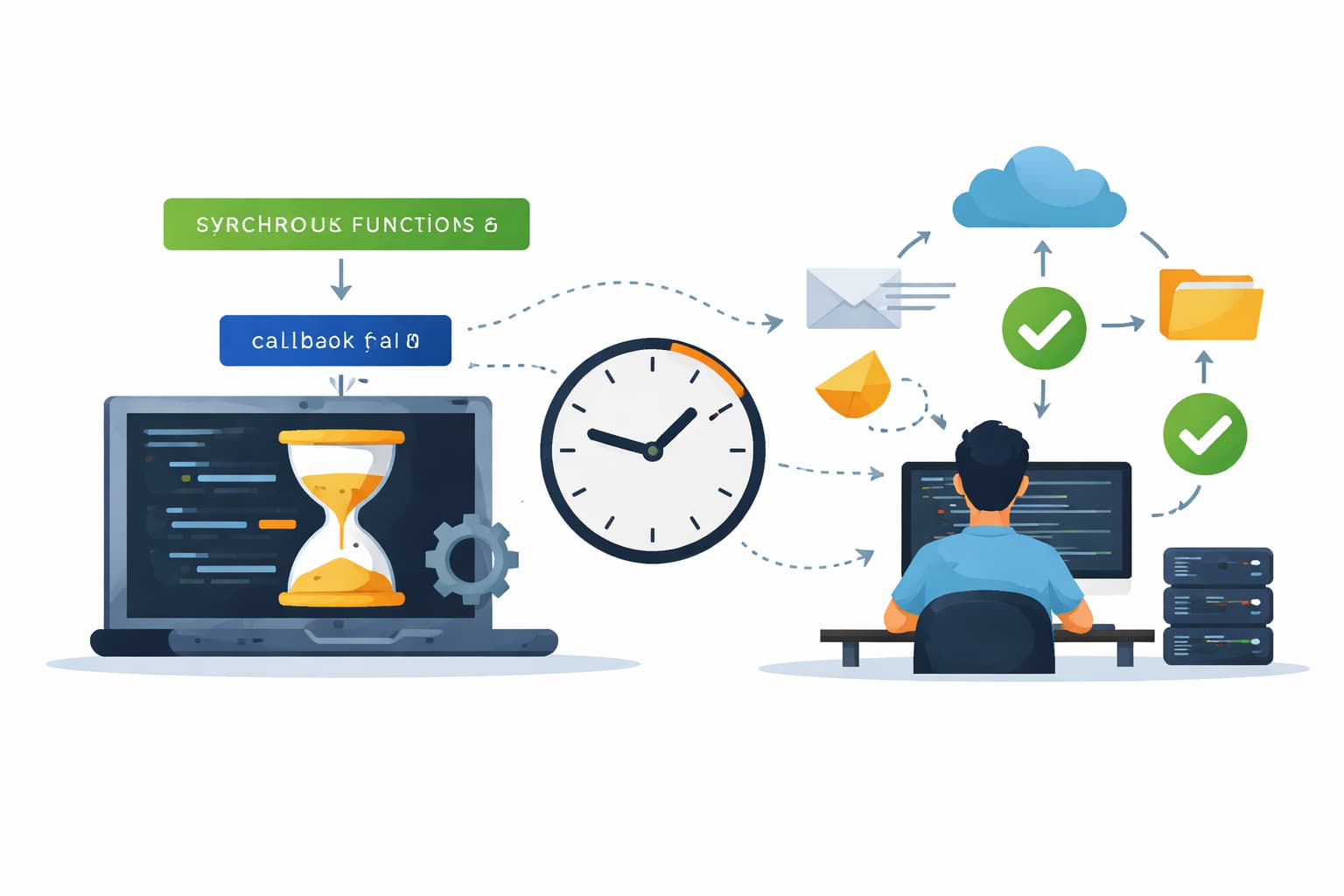 JavaScriptのコールバック関数と非同期処理の関係を表現したイメージ