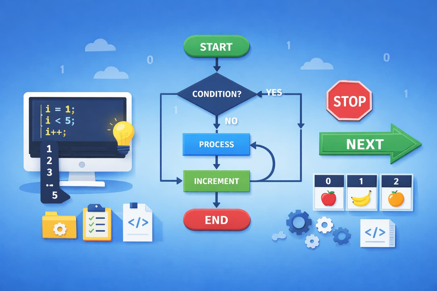 JavaScriptのfor文による繰り返し処理のイメージ