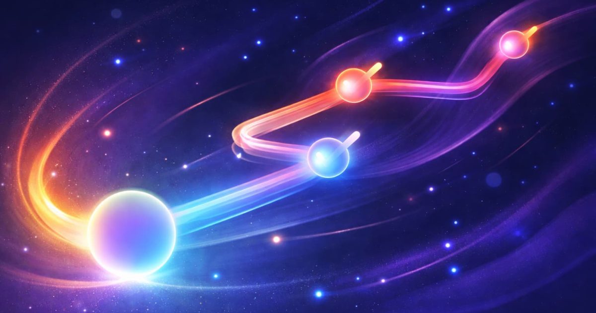 JavaScriptのthenによる非同期処理の流れを表現した抽象的なイメージ