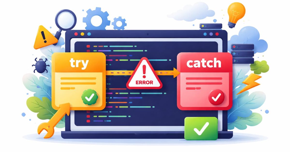 JavaScriptのエラー発生と処理の流れをイメージしたtry/catchのビジュアル