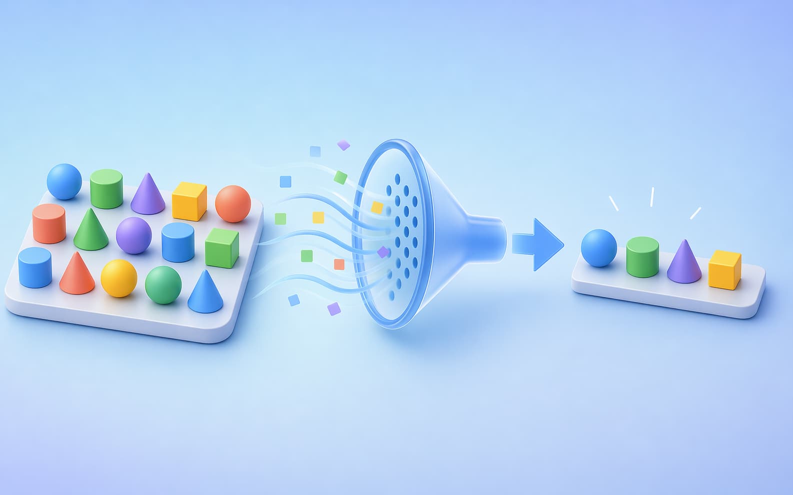 複数の要素の中から条件に合うものだけが選ばれる様子を表したイメージ