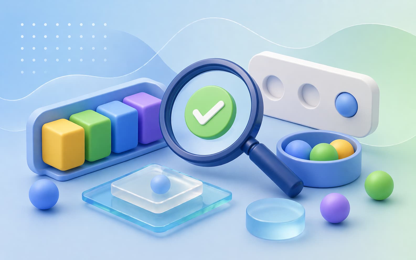 JavaScriptのincludes()による配列や文字列の存在チェックをイメージした抽象的なビジュアル