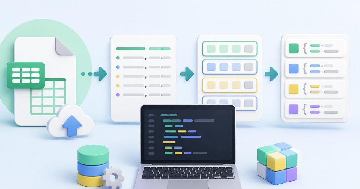 JavaScriptでCSVデータを読み込み、配列やオブジェクトへ変換しているイメージ