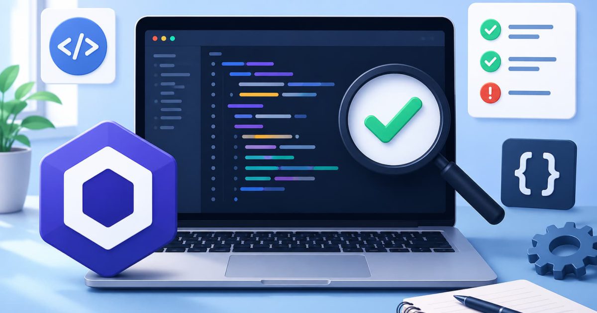 ESLintによるJavaScriptコードの静的解析と品質向上をイメージしたイラスト