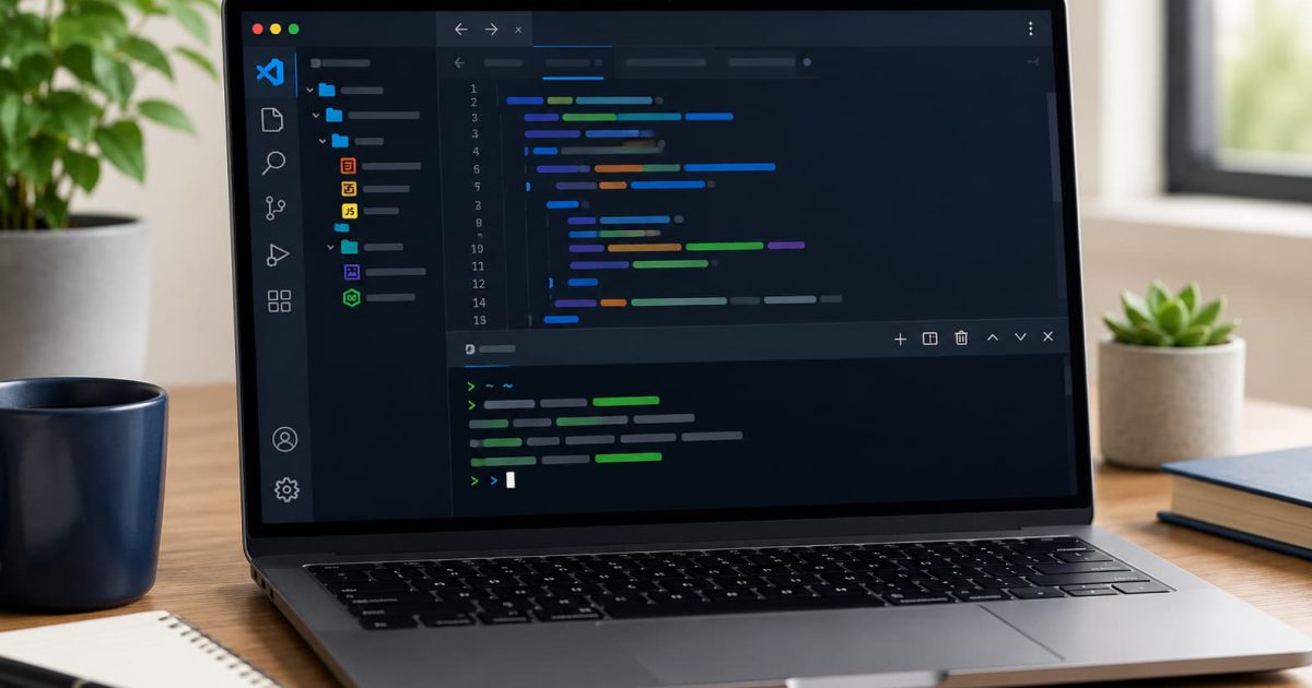 VS Codeの統合ターミナルを使って開発作業をしているイメージ