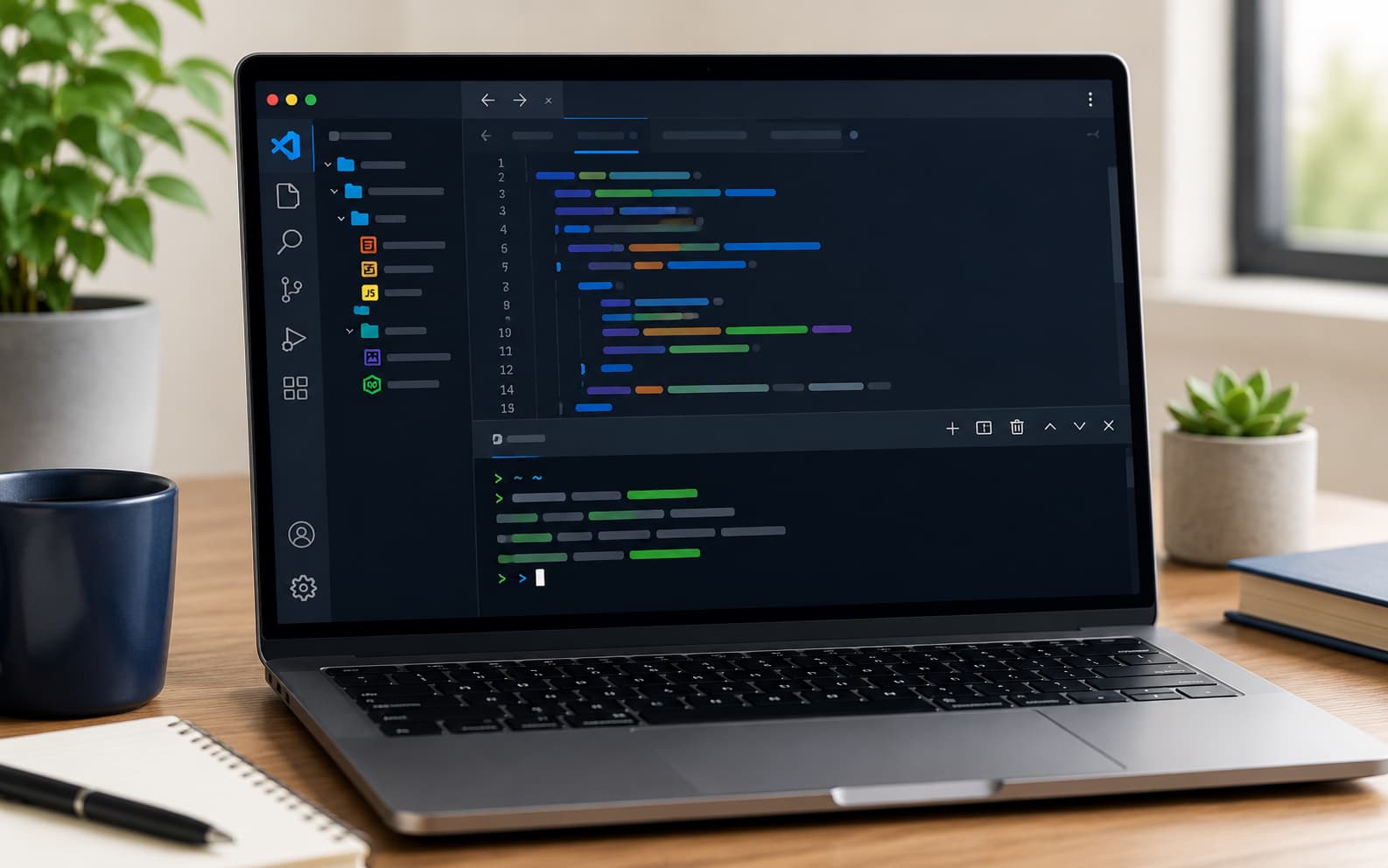VS Codeの統合ターミナルを使って開発作業をしているイメージ